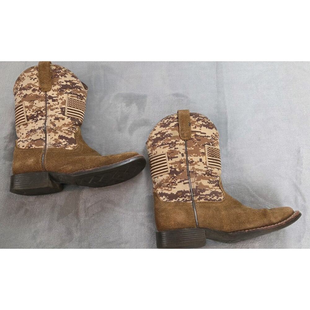 Ariat Patriot Flag Western Kids Cowboy Camo Brown Suede Boots Youth sz 12 *read - Picture 6 of 9
